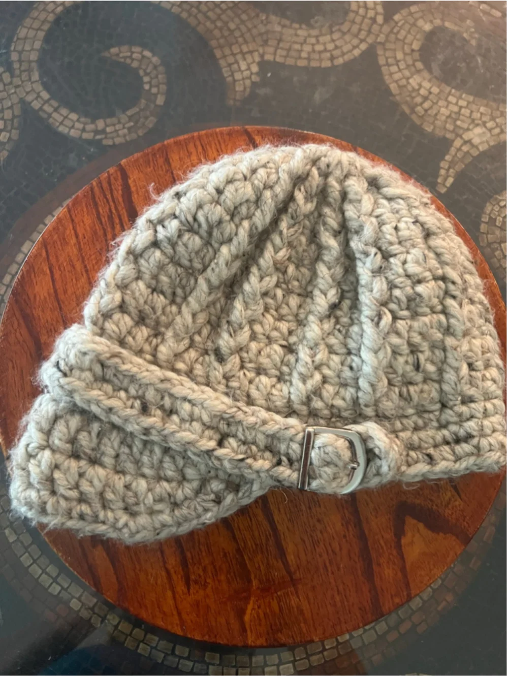 Y2K Chunky Crochet Cloche Beanie Buckle Hat Oatmeal Boho Indie Sleaze 2000s
